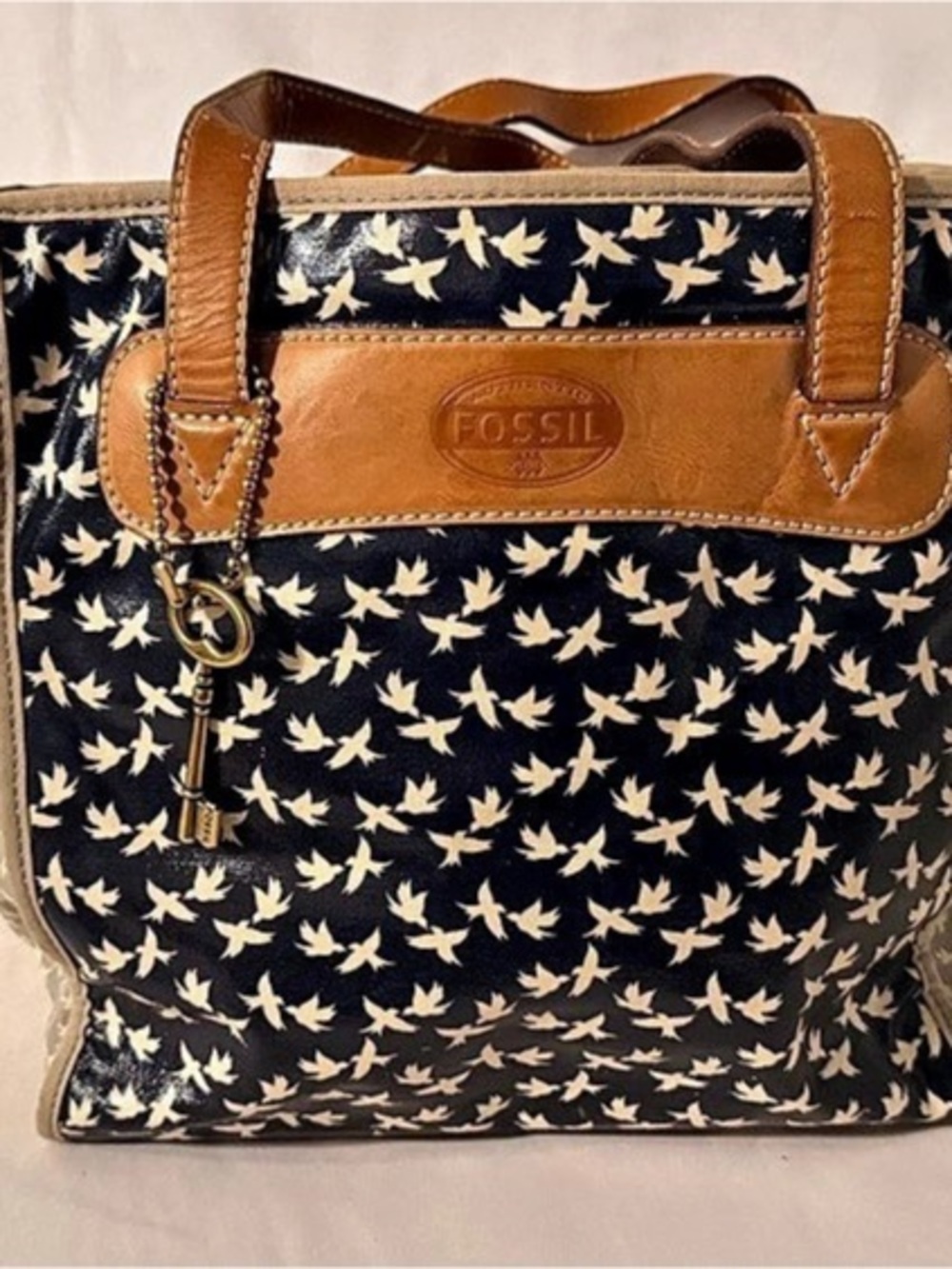 Fossil Key-Per Printed Tote Bag in Blue & Yellow